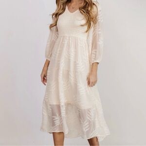 Baltic Born Cream Smocked Textured Midi Dress